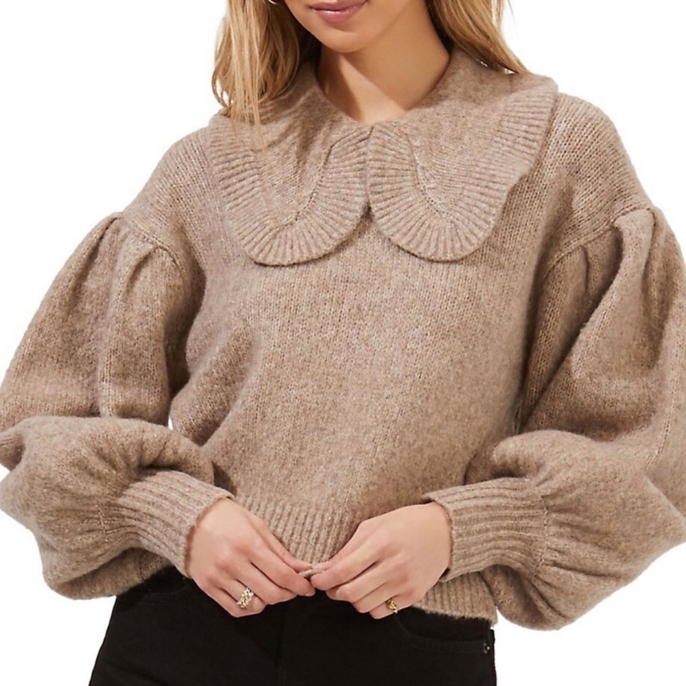 Anthropologie Astr The Label Dashwood Wool Collared Sweater - Taupe